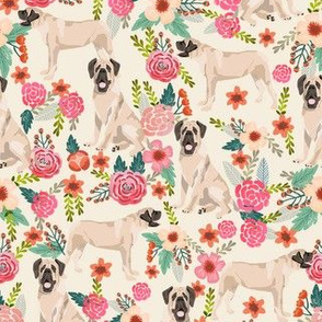 english mastiff florals dog breed fabric cream