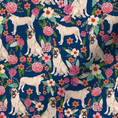 english mastiff florals dog breed fabric navy