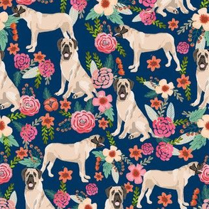 english mastiff florals dog breed fabric navy