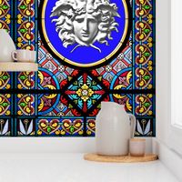 medusa baroque rococo church stained glass windows hearts floral flowers leaf leaves crosses  gorgons greek Greece Rome roman mythology victorian   inspired 