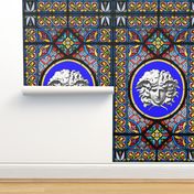 medusa baroque rococo church stained glass windows hearts floral flowers leaf leaves crosses  gorgons greek Greece Rome roman mythology victorian   inspired 