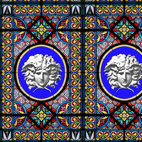 medusa baroque rococo church stained glass windows hearts floral flowers leaf leaves crosses  gorgons greek Greece Rome roman mythology victorian   inspired 