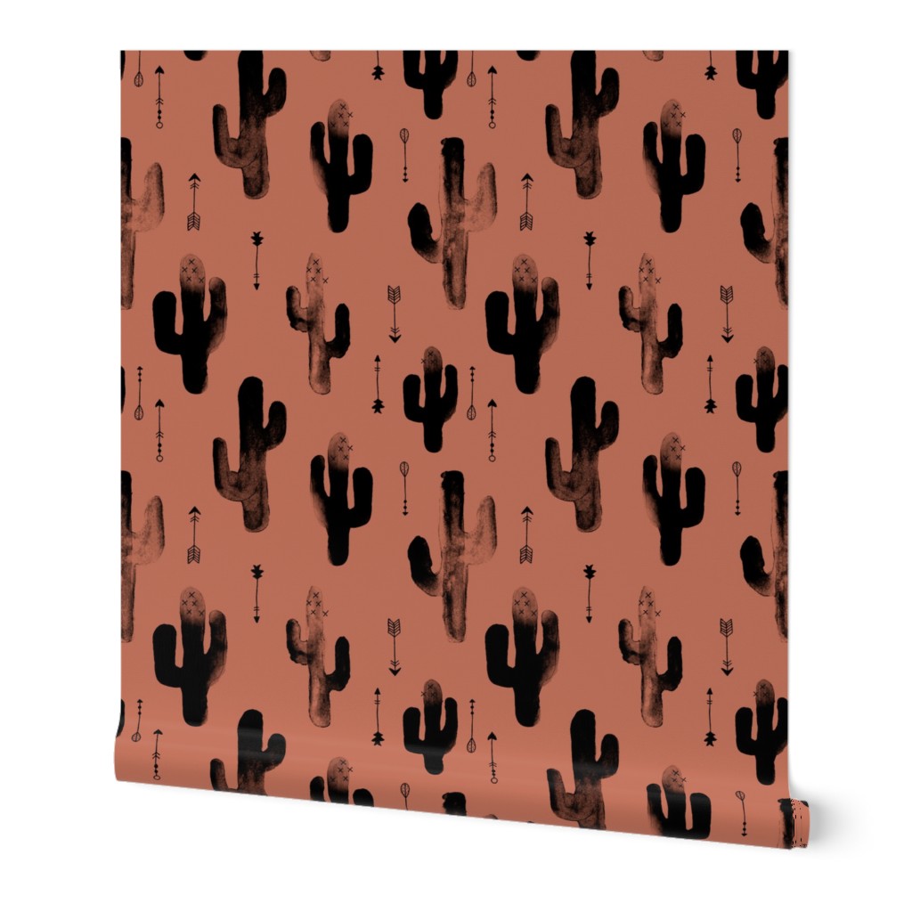 Watercolors ink cactus garden gender neutral geometric arrows cowboy theme autumn copper brown