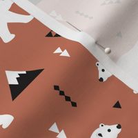 Cute polar bear winter mountain geometric triangle print copper brown autumn