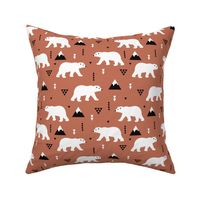 Cute polar bear winter mountain geometric triangle print copper brown autumn