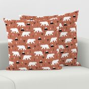 Cute polar bear winter mountain geometric triangle print copper brown autumn