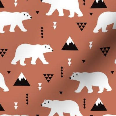 Cute polar bear winter mountain geometric triangle print copper brown autumn