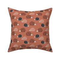 Scandinavian sweet hedgehog illustration for kids gender neutral autumn copper brown collection