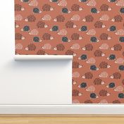 Scandinavian sweet hedgehog illustration for kids gender neutral autumn copper brown collection