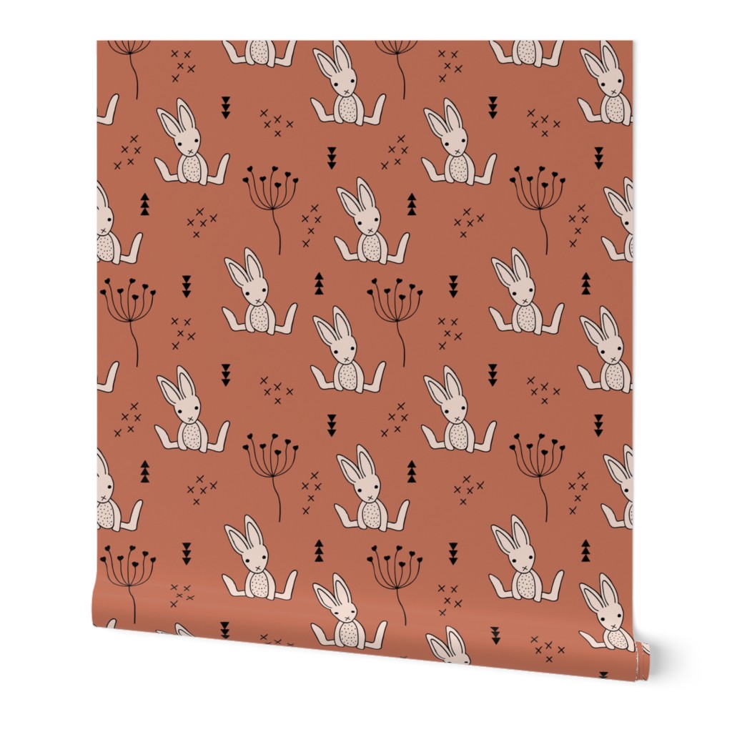 Adorable baby bunny geometric scandinavian style rabbit for kids gender neutral copper brown autumn collection