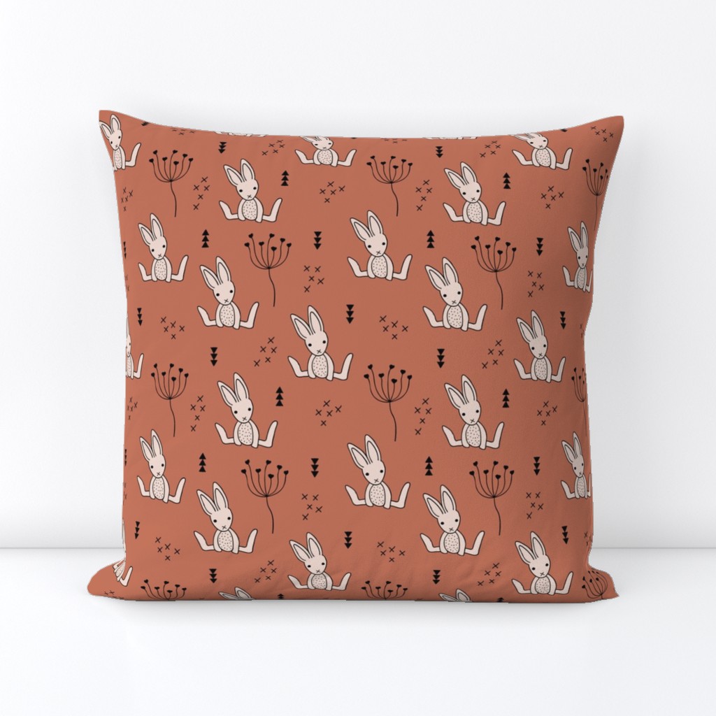 Adorable baby bunny geometric scandinavian style rabbit for kids gender neutral copper brown autumn collection