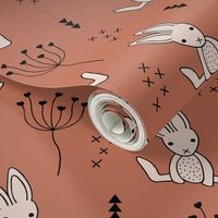 Adorable baby bunny geometric scandinavian style rabbit for kids gender neutral copper brown autumn collection