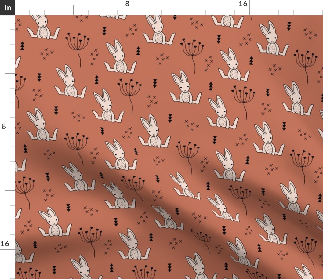 Adorable baby bunny geometric scandinavian style rabbit for kids gender neutral copper brown autumn collection