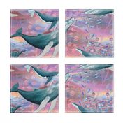 LARGE ELEGANT WHALES AQUATIC BALLET RAINBOW PINK OCEAN