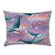 LARGE ELEGANT WHALES AQUATIC BALLET RAINBOW PINK OCEAN