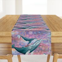 LARGE ELEGANT WHALES AQUATIC BALLET RAINBOW PINK OCEAN