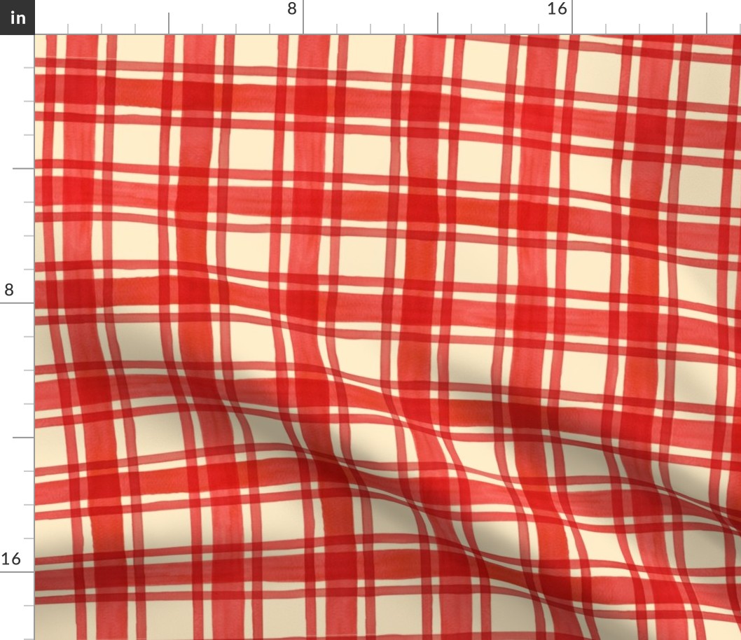 Red and Cream Watercolor Plaid