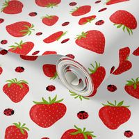 Strawberries and Ladybugs on White