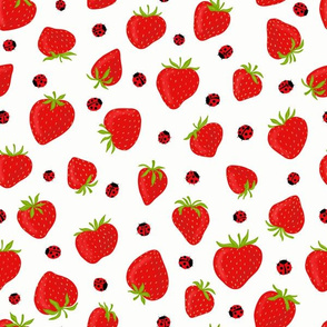 Strawberries and Ladybugs on White