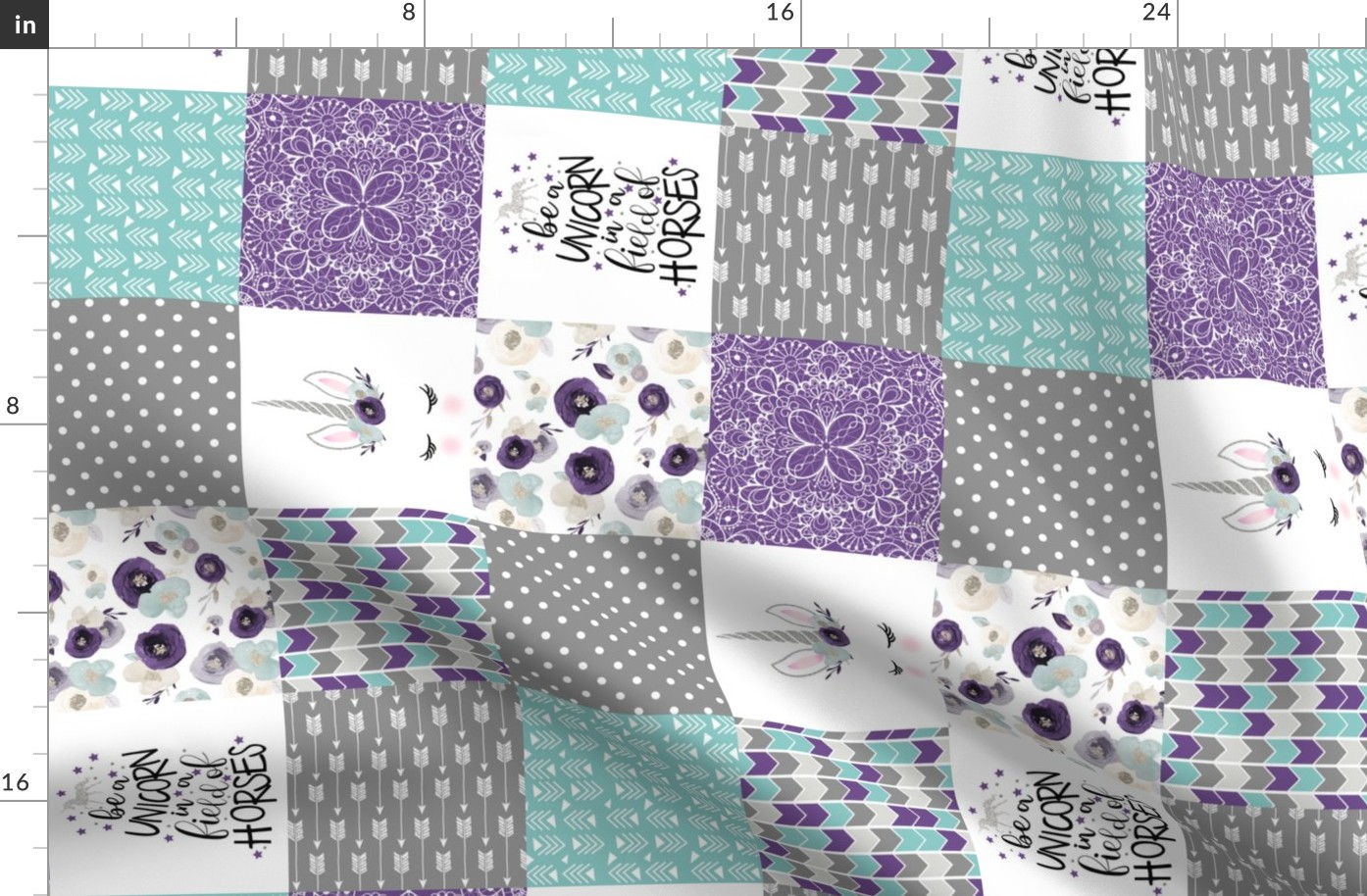 4.5 Inch Dk Purple Be A Unicorn - Wholecloth Cheater Quilt - Rotated