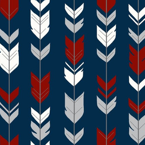Small arrow Feathers - Red, grey and white on navy