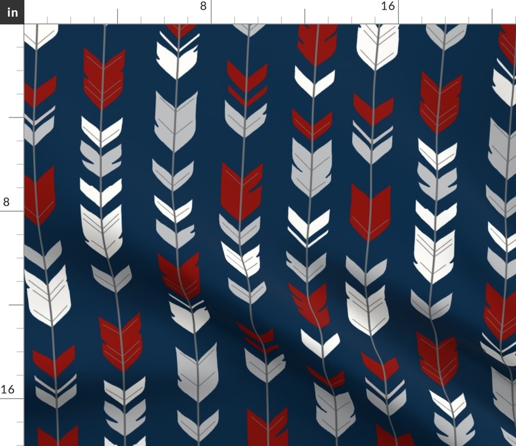 Small arrow Feathers - Red, grey and white on navy