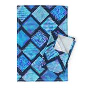 Large Blue Watercolor Tiles with White Texture