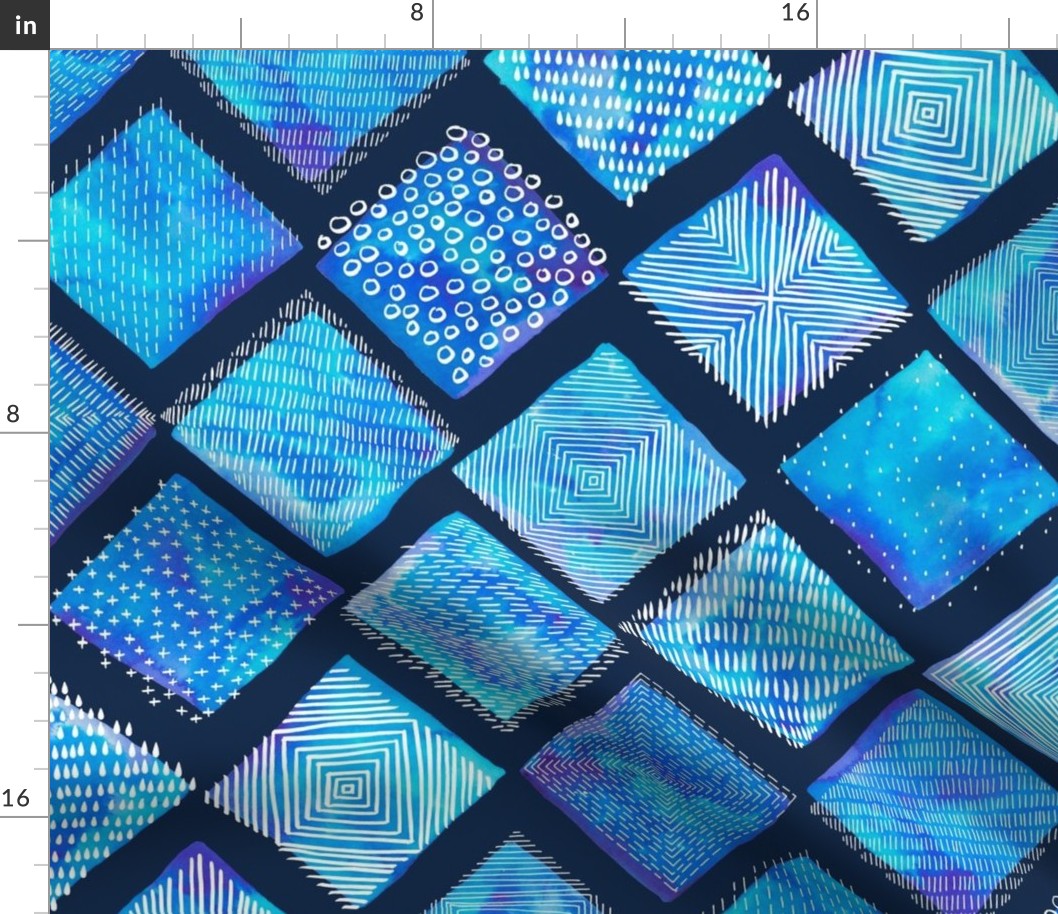 Large Blue Watercolor Tiles with White Texture