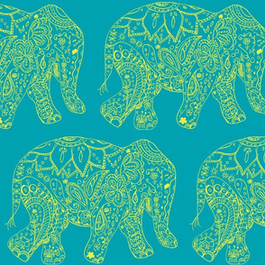 henna_elephant-teal and gold