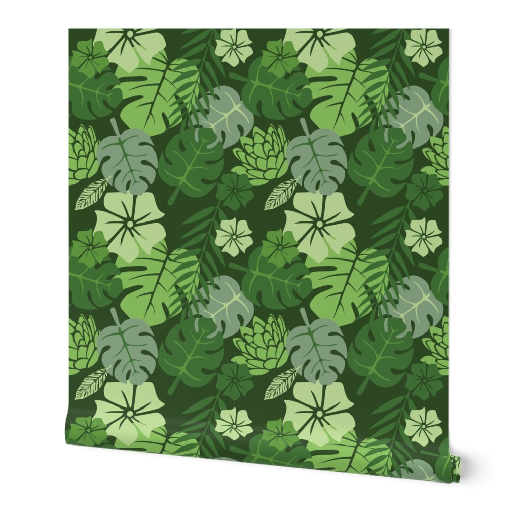 Tropical floral green monochrome