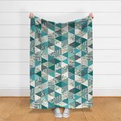 Mermaid - Triangle quilt, cheater quilt, whole cloth quilt, Turquoise, Teal, H White