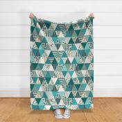 Mermaid - Turquoise, Teal, White - ROTATED, cheater quilt, whole cloth quilt, triangle quilt