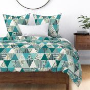 Mermaid - Turquoise, Teal, White - ROTATED, cheater quilt, whole cloth quilt, triangle quilt