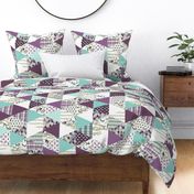 Mermaid - Purple, Turquoise, White - cheater quilt, whole cloth quilt, triangle quilt
