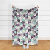 Mermaid - Purple, Turquoise, White - cheater quilt, whole cloth quilt, triangle quilt