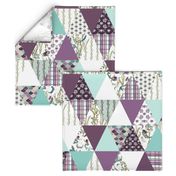 Mermaids - Purple, Turquoise, White - cheater quilt, whole cloth quilt, triangle quilt 