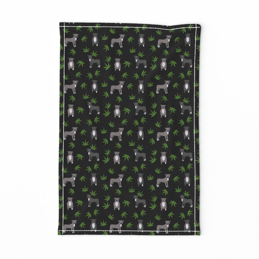 420 Pitbulls - dog pitbull, weed, pattern - black