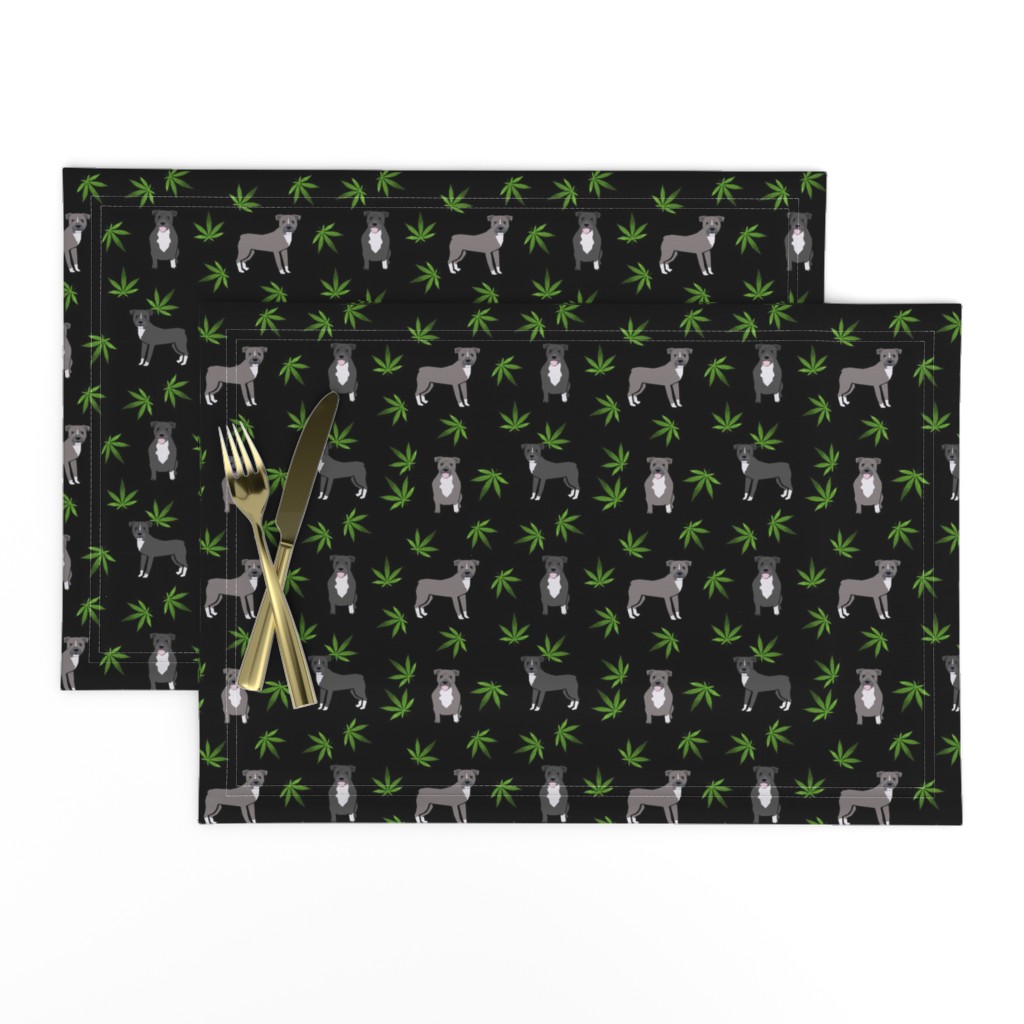 420 Pitbulls - dog pitbull, weed, pattern - black