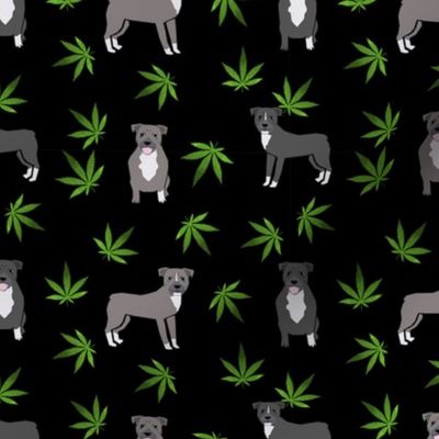 420 Pitbulls - dog pitbull, weed, pattern - black