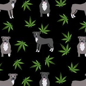 420 Pitbulls - dog pitbull, weed, pattern - black