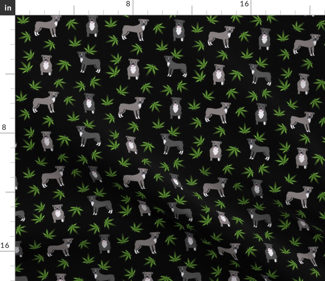 420 Pitbulls - dog pitbull, weed, pattern - black