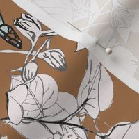 botanical drawing with butterflies brown