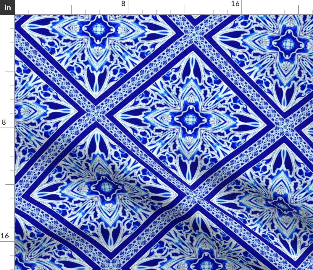 Blue and White Tile With Narrow Border on the Diagonal
