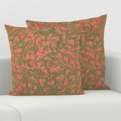 Tossed Leaves -pink-olive green