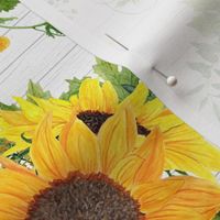 Fall sunflowers painted floral on white wood