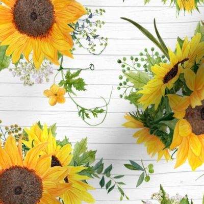 Fall sunflowers painted floral on white wood