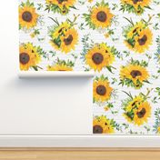 Fall sunflowers painted floral on white wood