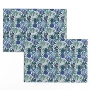 Seven Species Botanical Print in Blue Greens - MINI Scale