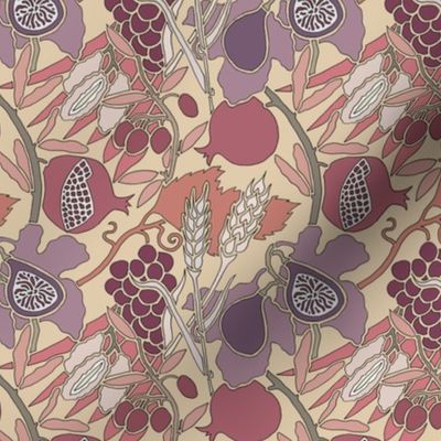 Seven Species Botanical Print in Mauve and Plum - MINI scale