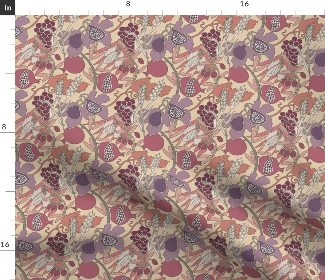 Seven Species Botanical Print in Mauve and Plum - MINI scale